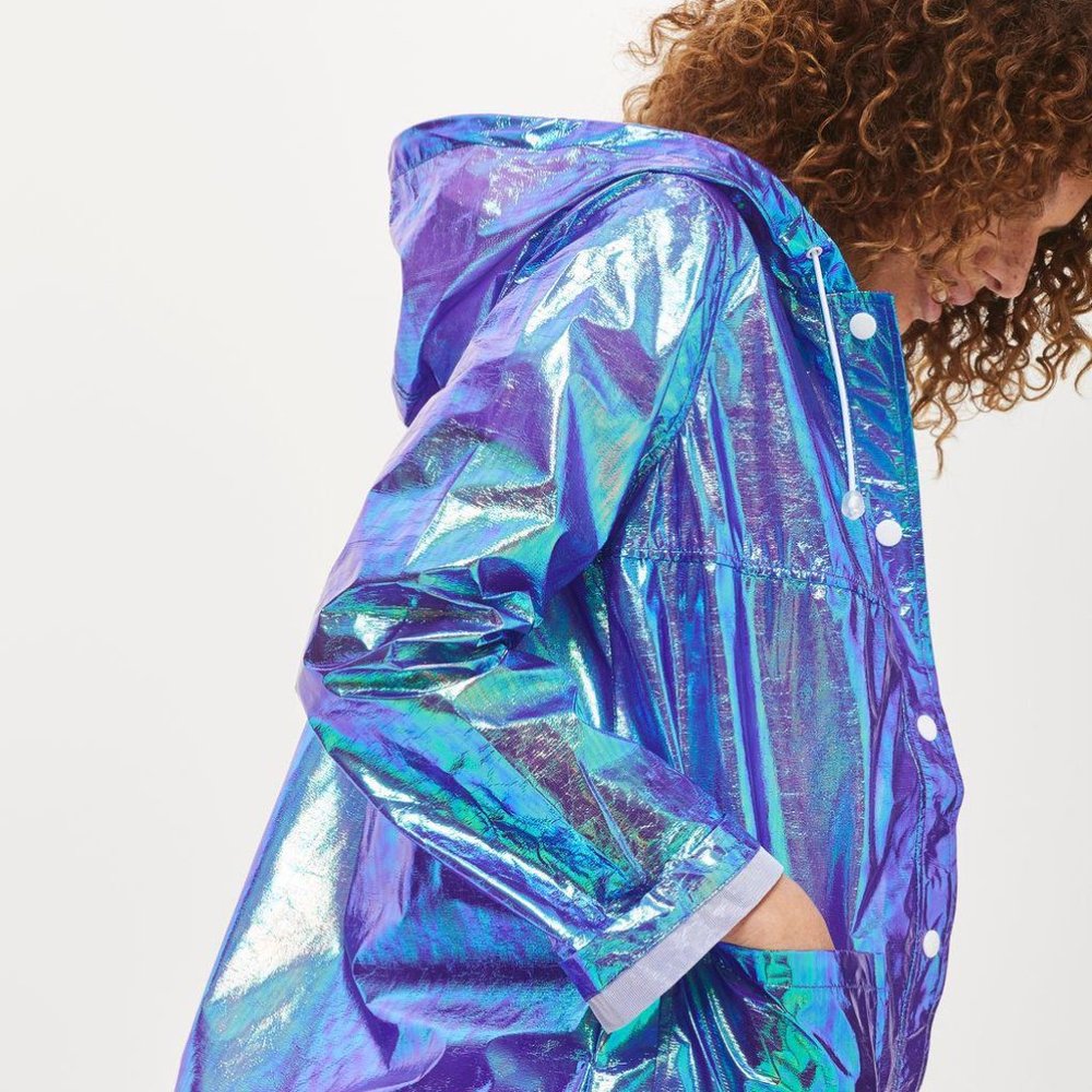 Metallic Blue Raincoat TOPSHOP Woman Rain Jacket